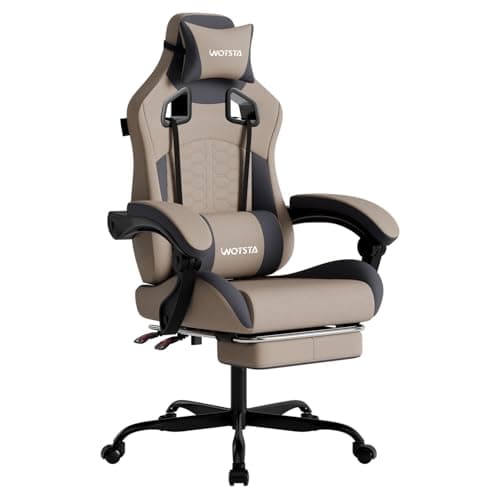 WOTSTA Gaming Chair with Massage,Ergonomic PC Gaming Chair with Footrest Comfortable Headrest and Lumbar Support, High Back, 300LBS (Grey)