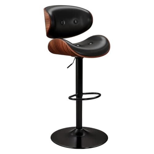 Lexdiwer Adjustable Swivel Bar Stools Chair,Counter Height Bar Stools with Back,350 LBS PU Leather Bar Stool for Kitchen Island,Upholstered Pub Stools with Footrest (Black, Set of 1)
