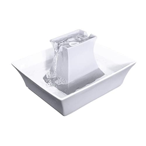 PetSafe Drinkwell Pagoda Fountain - Hygienic Ceramic Continuous Flowing Fountain - Elevated Upper Bowl & Double Free-Falling Stream Design - Minimalist Pet Hydration Station - 70 oz Capacity
