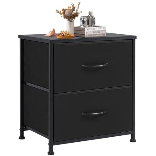 DUMOS Nightstand Small Dresser with 2 Fabric Drawers Side Tables Bedroom End Table Kids Bedside Storage Furniture for 20 inch Tall Night Stand for Closet, Entryway, College Dorm, Black(1 Pack)