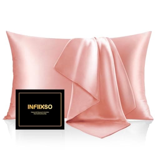 INFIIXSO Mulberry Silk Pillowcase for Hair and Skin, Silk Pillow Cases Standard Size with Hidden Zipper 20"x26", Extraordinary Smooth and Soft Cooling Pillow Cases for Hot Sleepers(Blush Pink, 1 Pack)