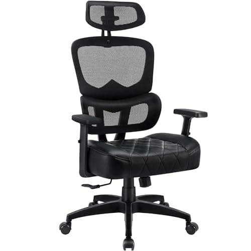 VECELO Swivel Ergonomic High Back Mesh Office Chair with Adjustable Headrest Armrest, Backrest Tilt Function, Lumbar Support for Executive/Computer Desk/Task Work