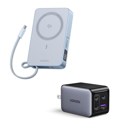 UGREEN MagFlow Qi2 25W 10,000mAh Power Bank Bundle with Nexode 65W GaN USB C Wall Charge