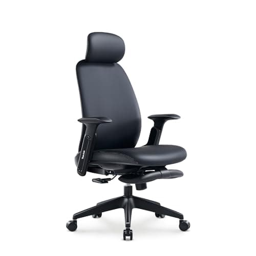 TopJob Designer Office Chair, Napa Ergonomic Home and Office Computer Desk Leather Chair with HeadRest and FootRest, Leather Office Chair with Padded Flip-up Arms, Adjustable Tilt Lock (Black)