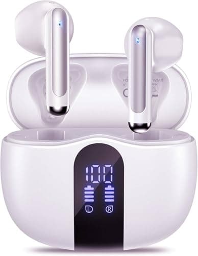 JYUESJKJ Wireless Earbuds, Bluetooth 5.4 Ear Buds with Power Display Charging Case,Silver