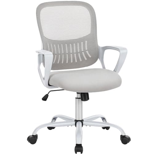 Sweetcrispy Office Computer Desk Managerial Executive Chair, Ergonomic Mid-Back Mesh Rolling Work Swivel Chairs with Wheels, Comfortable Lumbar Support, Comfy Arms for Home,Bedroom,Study,Grey