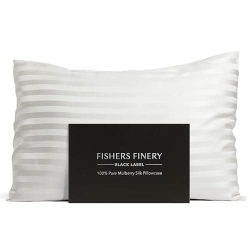 Fishers Finery 30mm 100% Pure Mulberry Silk Pillowcase, Quality Tested (White Stripe, King)