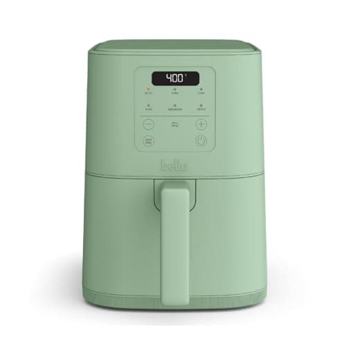 bella 4Qt Slim Air Fryer, Fits-anywhere™ Kitchenware, EverGood™ Ceramic Nonstick Coating, Adjustable Temperature, 6 Preset Cooking Options, 60 Min Auto Shutoff w Audible Tone, 3.3lb Capacity, Seaglass