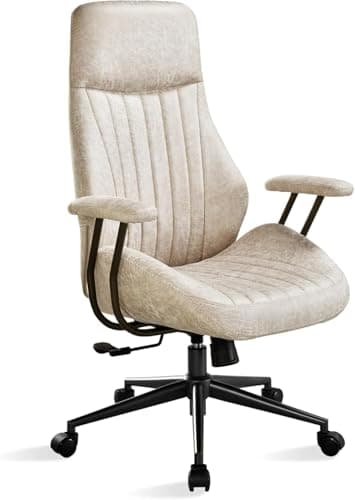 ovios Ergonomic Home Office Chair (Beige, Suede Leather)