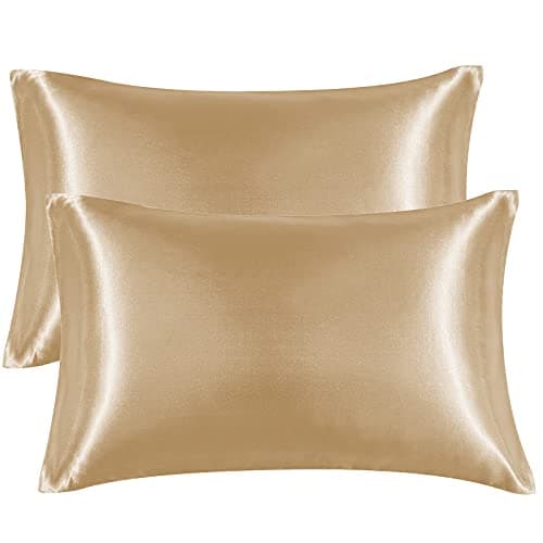EHEYCIGA Satin Pillowcase Queen Set of 2, Soft Pillowcases for Hair and Skin Similar to Silk, Champagne Pillow Cases 2 Pack with Envelope Closure, 20X30 Inches