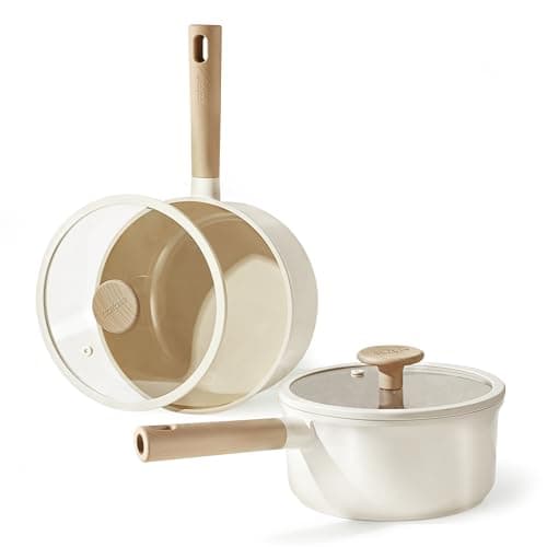 CAROTE 2QT+4QT Ceramic Saucepan Set with Lid, Nonstick Sauce Pans, Dishwasher Safe, Large Kitchen Pots Non-stick Cooking Pot Sauce Pan Set with 4 pcs for Kitchen, Induction Pot, PFOA Free