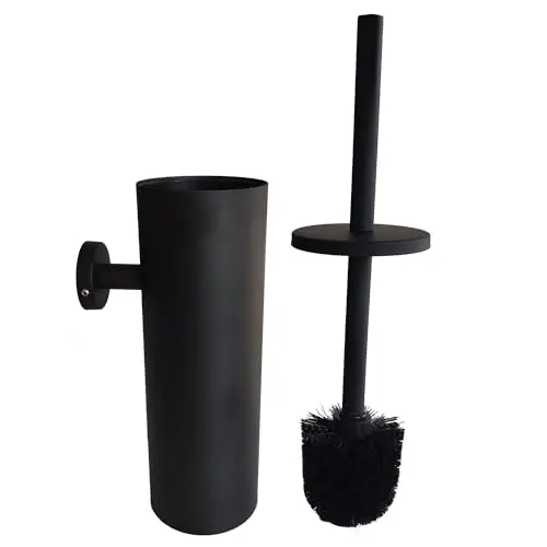 Stylish Matte Black Toilet Brush and Holder - Wall Mountable or Freestanding with Lid and Replaceable Brush Head