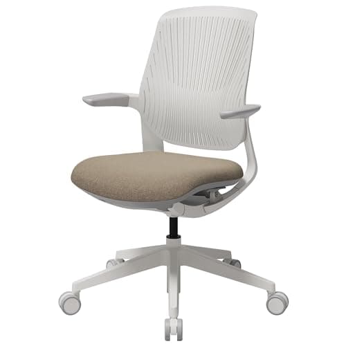 SIDIZ T25 Petite Ergonomic Office Chair : Home Office Desk Chair for Petite Women (4' 9" or Over), Adjustable Seat Height, Weight-Activated Auto Fit Tilt, Gaming Chair (White Plastic, Beige Seat)