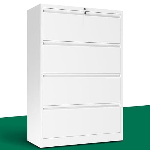 Yukimo Lateral File Cabinet with Lock, Metal File Cabinets for Home Office Legal/Letter A4 Size, File Cabinet with 6 Drawer Storage Cabinet, Require Assembly, White