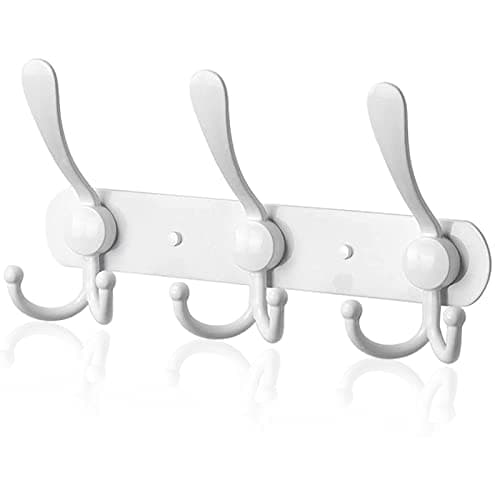 YUNISS Coat Rack Wall Mounted,3 Tri Stainless Steel Coat Hook for Coat Hat Robes Towel in Mudroom Entryway (White, 1 Pack 3 Hook)