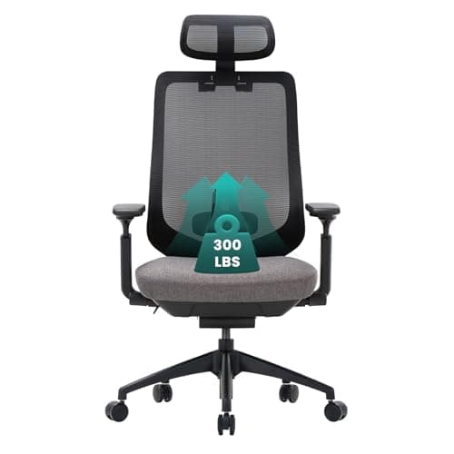 COLAMY Ergonomic Mesh Office Chair, High Back Executive Desk Chair with Lumbar Support, Adjustable Headrest and 4D Arms, Slide Seat, Tilt Lock-Darkgrey