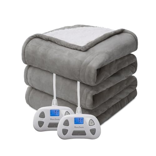 Heated Electric Blanket King Size 90"x100" Anti-Static Flannel and Sherpa Heating Warming Bed Blanket with 10 Heating Levels 12 Hours Auto Off Fast Heating, Grey