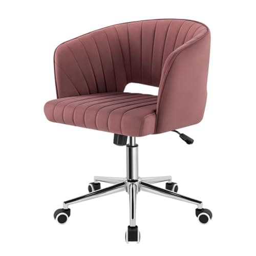 KKTONER Home Office Chair Swivel Velvet Desk Chair Accent Armchair Upholstered Modern Tufted Chairs with Wheels for Girls Women Ergonomic Study Seat Computer Task Stools for Living Room (Rose)