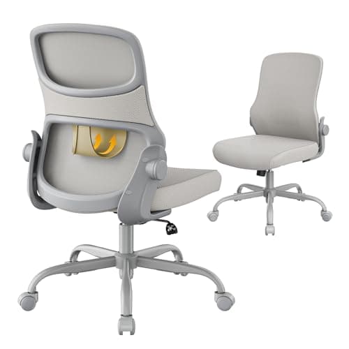 Deroavixe Office Chair, Mesh Ergonomic Desk Chairs, Lumbar Support, Adjustable Height, Armless, Swivel Function and Smooth-Rolling Wheels for Home, Office and Gaming (Gray)