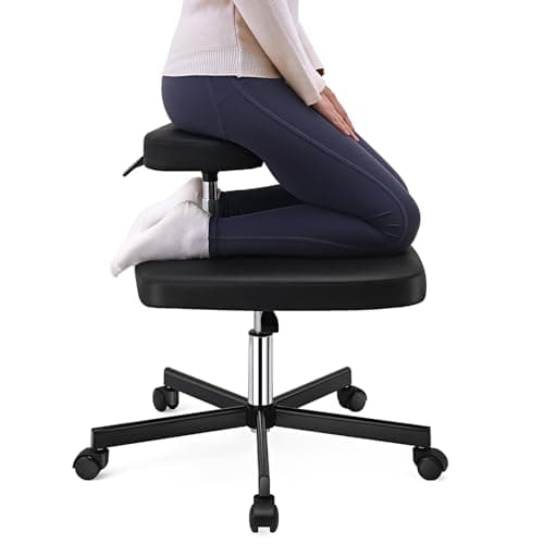 LHOOCX Meditation Chair ADHD Chair Ergonomic Cross Legged Chair with Wheels,Kneeling Chair for Office and Home,ADHD Chairs for Adults (Black)