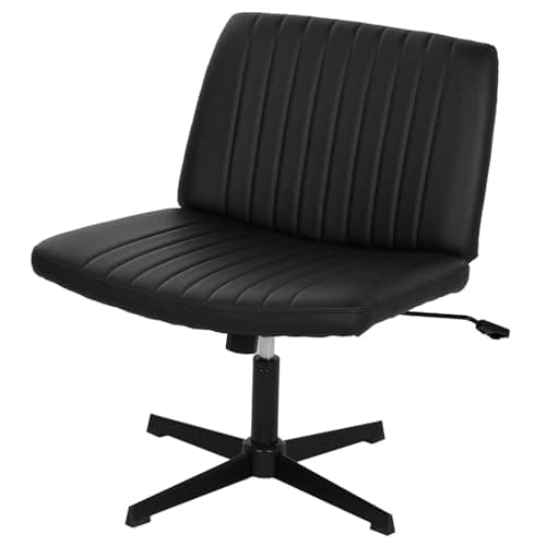 BestOffice Criss Cross Chair Comfy Armless Cross Legged Office Chair No Wheels Desk Chair Wide Adjustable Swivel Computer Task Vanity Chair for Reading, Computer Gaming, Home Office, Vanity, Black