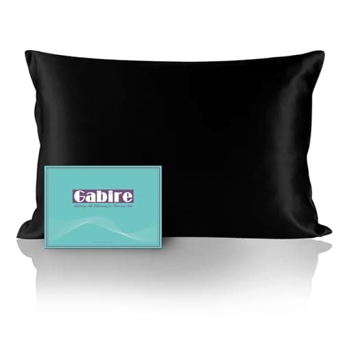 Gabire Mulberry Silk Pillowcase for Hair and Skin Prevent Acne Pillowcase Both Sides Real Silk Pillowcases Organic Silk Pillow case with Hidden Zipper, Black, Standard (20"×26")
