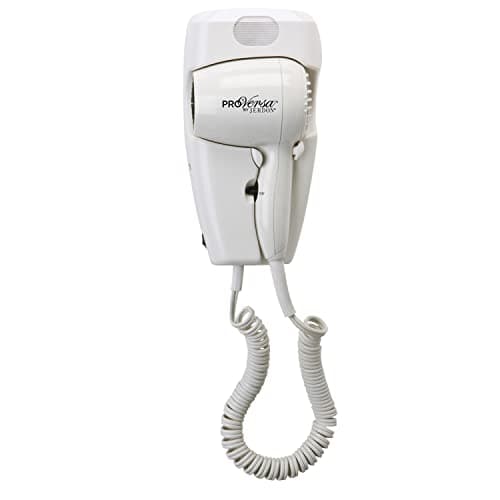 Jerdon Wall-Mount Hair Dryer - White Plug-in Hotel Style with 32 Power Cord - Wall Mounted JWM8C