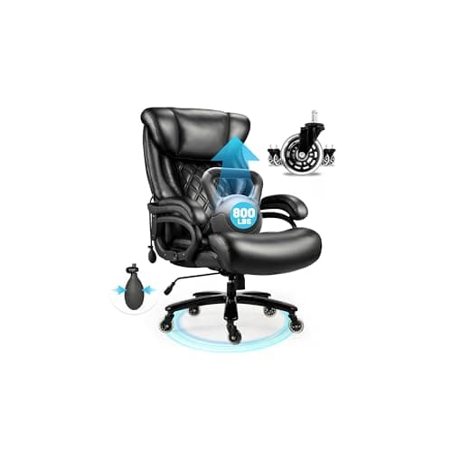 800lbs Executive Chairs, Executive Office Chairs for Big and Tall with Adjustable Lumbar Support, Office Chair for Heavy People, Leather Desk Chairs with Quiet Rubber Wheel and Extra Wide seat