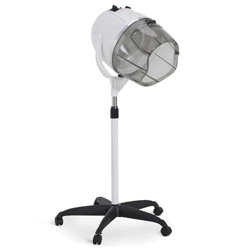 BarberPub 1000W Hooded Hair Bonnet Dryer with Stand, Height Adjustable Floor Standing Rolling Base, Beauty Salon Equipment with 360° Rotation VHD08 (White)