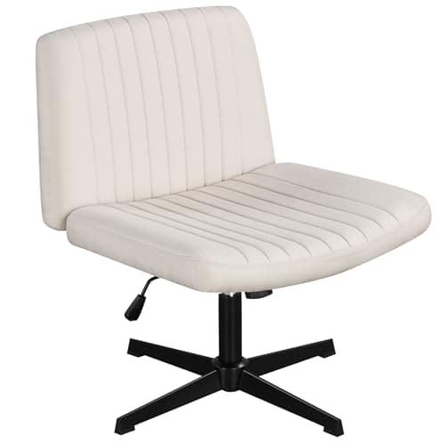 Giantex Criss Cross Chair, Armless Cross Legged Office Chair No Wheels, Fabric Adjustable Swivel Ergonomic Desk Seat, Modern Wide Makeup Task Vanity Chair for Home, Beige