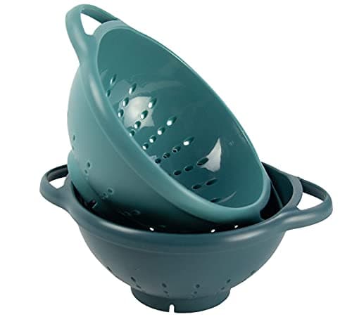 Crisp 2-Piece Mini Colander Berry Baskets With Handles - Food Strainers For Kitchen - Small Colander For Berries & Grape - Dishwasher Safe Berry Strainer - Made in the USA - Prussian Blue & Light Teal