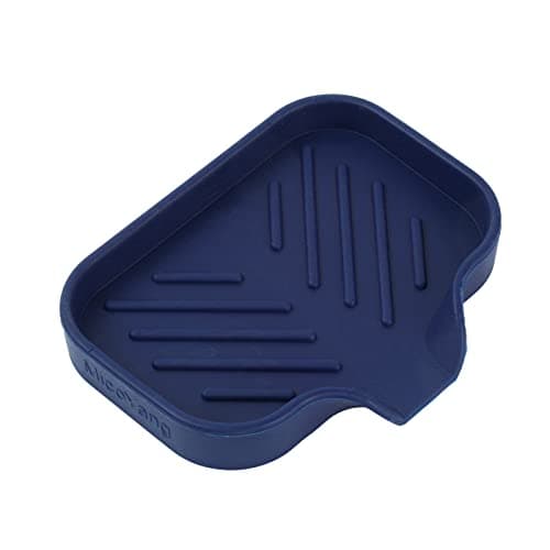 MicoYang Silicone Bathroom Soap Dishes with Drain Spout-Kitchen Sink Organizer,Sponge Holder,Dish Soap Tray,Perfect for Dispenser,Scrubber,Bottle,Cup on Sink or Counter-Navy Blue 4.9"×3.2"