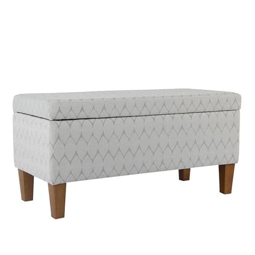 Kinfine K6384Np-F2244 Geometric Patterned Fabric Upholstered Wooden Bench with Hinged Storage, Large, Gray and Brown
