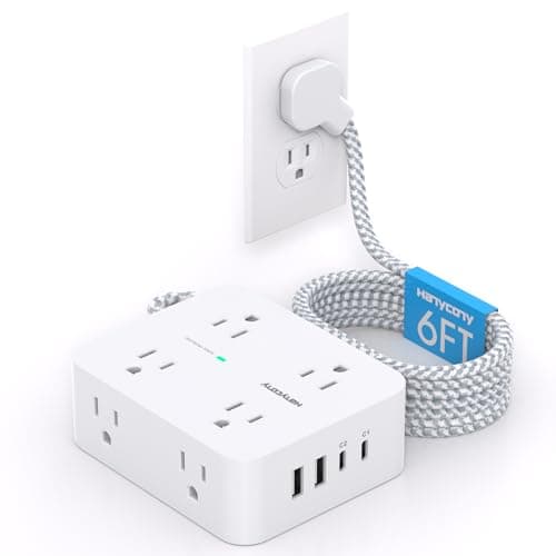 PD 30W USB C Power Strip Surge Protecor, HANYCONY 8 Outlets 4 USB(2 USB C Ports), 1080J Desk Charging Station for Multiple Devices, 6 Ft Flat Plug Extension Cord for College Dorm Room Essentials