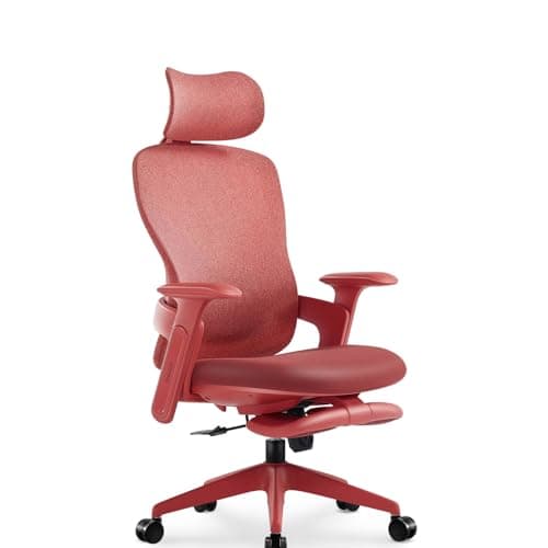 TopJob Fashionable Office Chair, Aura Ergonomic High Back Home Desk Chair with Headrest and Footrest, Ergonomic High-Back Mesh Rolling Work Swivel Chairs with Wheels Adjustable Lumbar Support (Red)