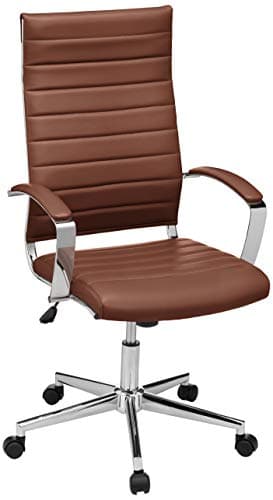 Amazon Basics High-Back Swivel Office Chair with Lumbar Support, Ergonomic Ribbed Faux Leather, Adjustable Height, 24.75"D x 23.25"W x 45.25"H, Brick Red