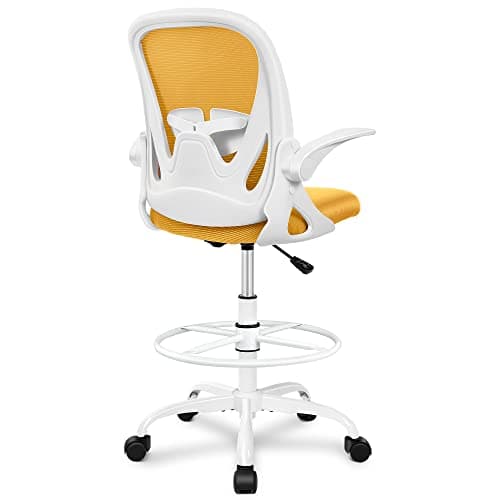 Primy Drafting Chair Tall Office Chair with Flip-up Armrests Executive Ergonomic Computer Standing Desk Chair with Lumbar Support and Adjustable Footrest Ring(Mustard)