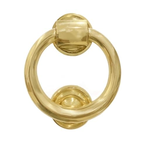 Miles brass hardware Solid & Heavy Sand cast Decorative & Functional Ring Door Knocker Comes with Striking Plate (Polished Brass Finish)