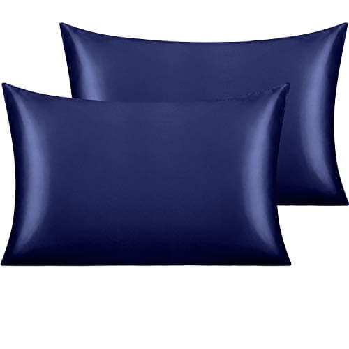 NTBAY 2 Pack Satin Standard Pillowcases for Hair and Skin, Luxurious and Silky Pillow Cases with Envelope Closure, 20x26 Inches, Navy Blue