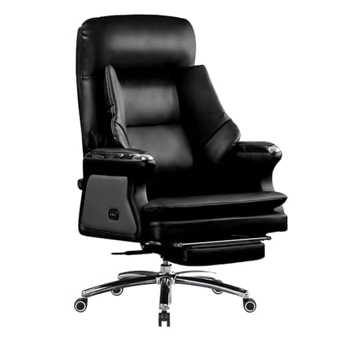 Kinnls Winston Leather Heated Ventilation Classic Luxury Office Chair with Massage, Ergonomic Recliner Executive Desk Chair, Adjustable Tilk Angle (Black)