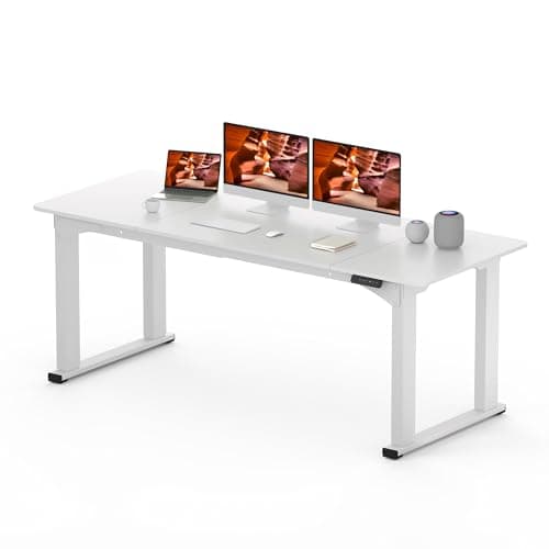 FitStand 4 Legs Standing Desk, Large 79x31 Inches Electric Adjustable Height Desks with Splice Board, Stand Up Desks Home Office Computer Workstation, White