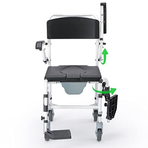 GreenChief Shower Chair with Wheels|Rolling Shower Chair with Drop Arms|Shower Wheelchair Easy Transfer|Bedside Commode Chair|Mobile Potty Chair for Elderly, Disabled, Handicap (300LBS)