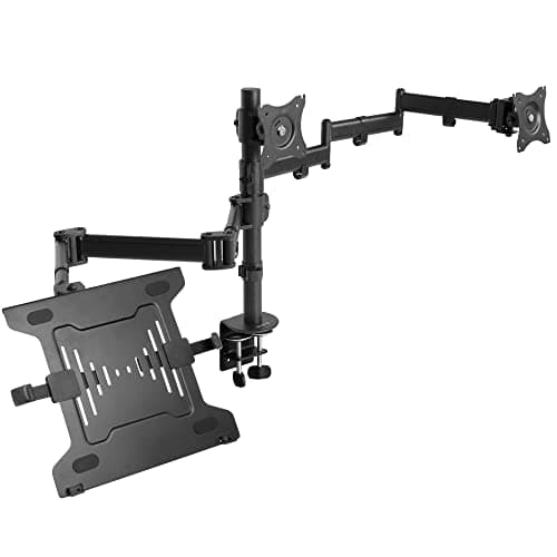 VIVO Dual Monitor + Laptop Mount for 13 to 27 inch Screens and 10 to 15.6 inch Laptops, Triple Screen Viewing, Articulating Arms, Black, STAND-V013L