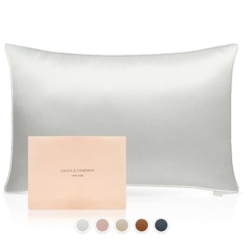 Grace & Company Silky Satin Pillowcase for Hair & Skin, Oeko-Tex Certified Satin Silk Pillowcase with Zipper - Ultra Smooth White Pillowcases Standard Size 20”x26” - Snow