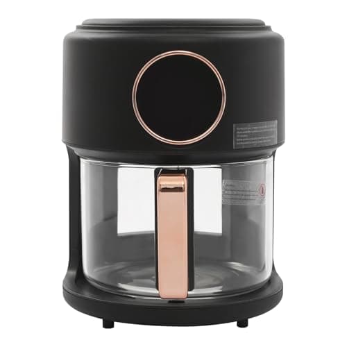 Glass Air Fryer 6-IN-1 3.8QT Air Fryer with Transparent Glass Fry Bowl Temperature Control 80℃-200℃ Adjustable Temp 60 Min Timer for Steak Fries Chicken (Black)