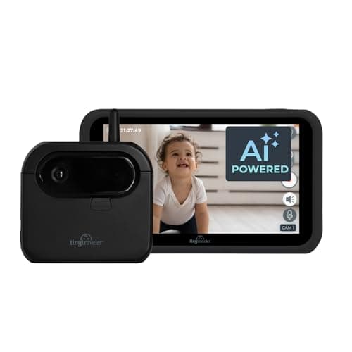 Tiny Traveler Ai Smart Wireless Baby Car Monitor with Power Bank - AI-Powered Safety Alerts: Cry/Laugh/Stand Detection, Virtual Fence, Long Range 1000ft Night Vision Lullabies Night Light - Black