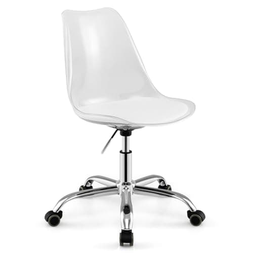 Giantex Acrylic Clear Desk Chair with PU Leather Cushion, Modern Small Home Office Chair with Wheels, Armless Swivel Rolling Vanity Chair for Office, Make up, Small Spaces Bedroom