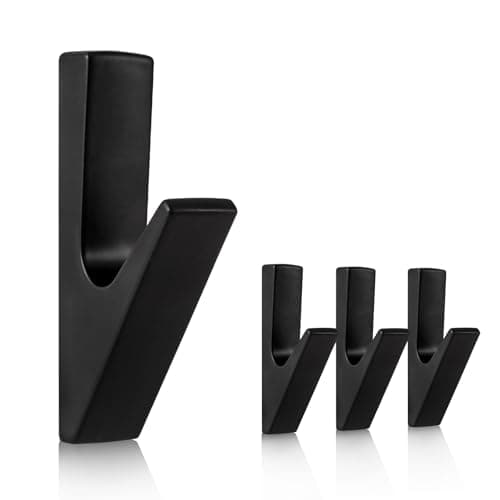 SIAMESE Aluminum Coat Hooks, 4 Pcs Towel Hooks, Wall Hooks for Clothes, Jackets, Shower, Robe, Hat, Towel, in Bathroom, Kitchen, Living Room, Bedroom(Matte Black)