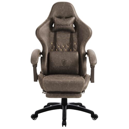 Dowinx Gaming Chair Big and Tall, Ergonomic Game Chair for Adults with Footrest and Massage Lumbar Support, High Back Computer Gamer Chair PU Leather, 350Lbs, for Office, Home, Brown
