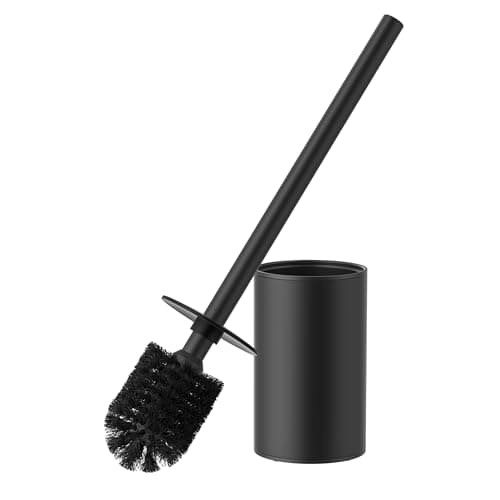 FORIOUS Toilet Brush and Holder Set, 304 Stainless Steel Heavy Duty Base and Handle for Bathroom Deep Cleaning, Toilet Bowl Cleaners Brush with Holder, Space Saving for Storage (1, Matte Black)